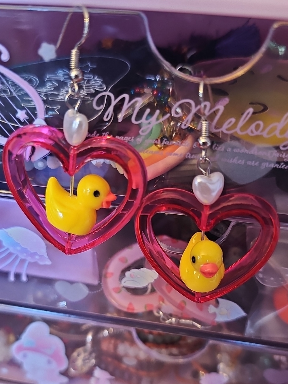 Source Unknown Pink Heart Duck Drop Earrings